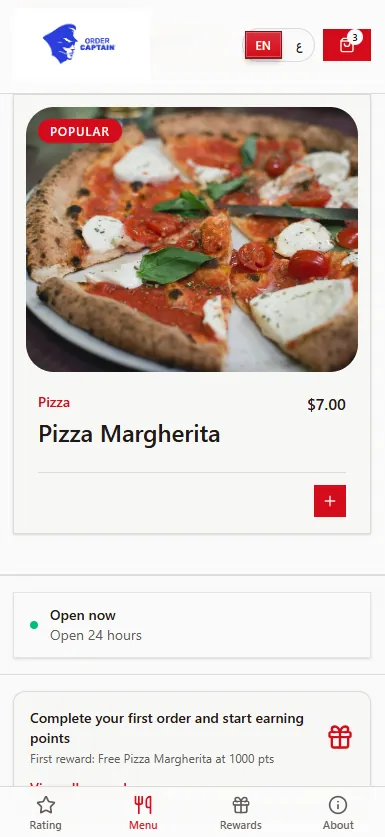 The restaurant's menu on a phone